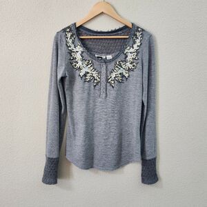 Miss Me Henley Top with Sequin Neck Detais
